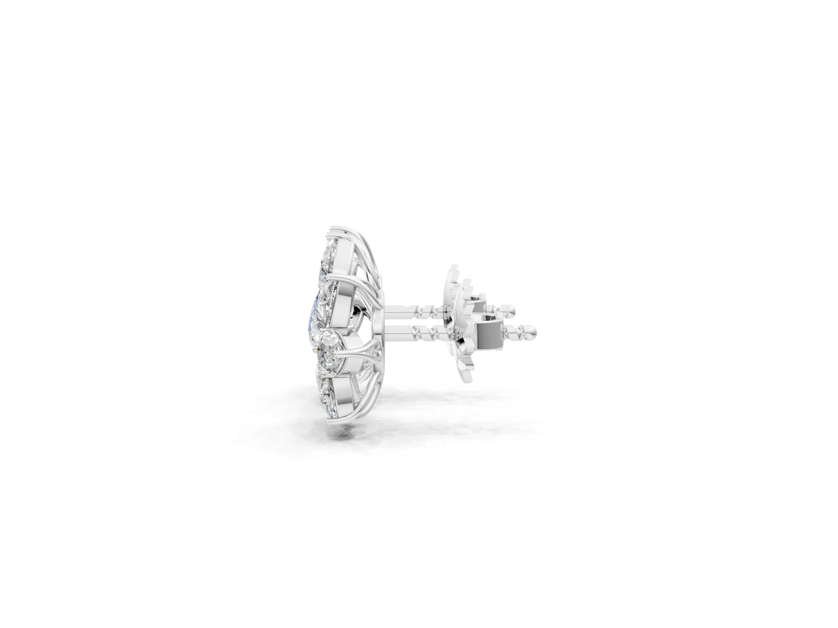 Platinum Pear and Marquise Diamond Floral Cluster Stud Earrings_5
