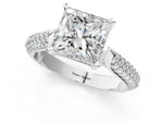 Platinum Princess Cut Diamond Solitaire Engagement Ring with Multi-Row Round Pavé Band and Prong Setting_13