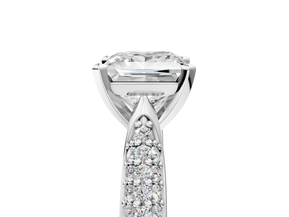 Platinum Princess Cut Diamond Solitaire Engagement Ring with Multi-Row Round Pavé Band and Prong Setting_17