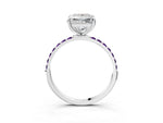 Platinum Princess Cut Diamond Solitaire Ring with Round Amethyst Pavé Band and Prong Setting_15