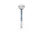 Platinum Princess Cut Diamond Solitaire Ring with Round Aquamarine Pavé Band and Prong Setting_14