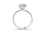 Platinum Princess Cut Diamond Solitaire Ring with Round Garnet Pavé Band and Prong Setting_15