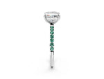 Platinum Princess Cut Diamond Solitaire Ring with Round Green Sapphire Pavé Band and Prong Setting_14
