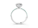 Platinum Princess Cut Diamond Solitaire Ring with Round Green Sapphire Pavé Band and Prong Setting_15