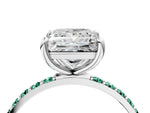 Platinum Princess Cut Diamond Solitaire Ring with Round Green Sapphire Pavé Band and Prong Setting_16