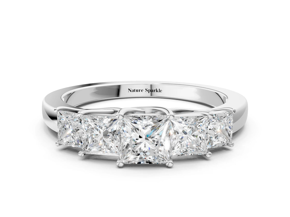 Platinum Princess Cut Five-Stone Diamond Ring with Classic Prong Setting_12