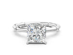 Platinum Princess Cut Solitaire Diamond Ring with Bamboo Band and Four-Prong Setting_12