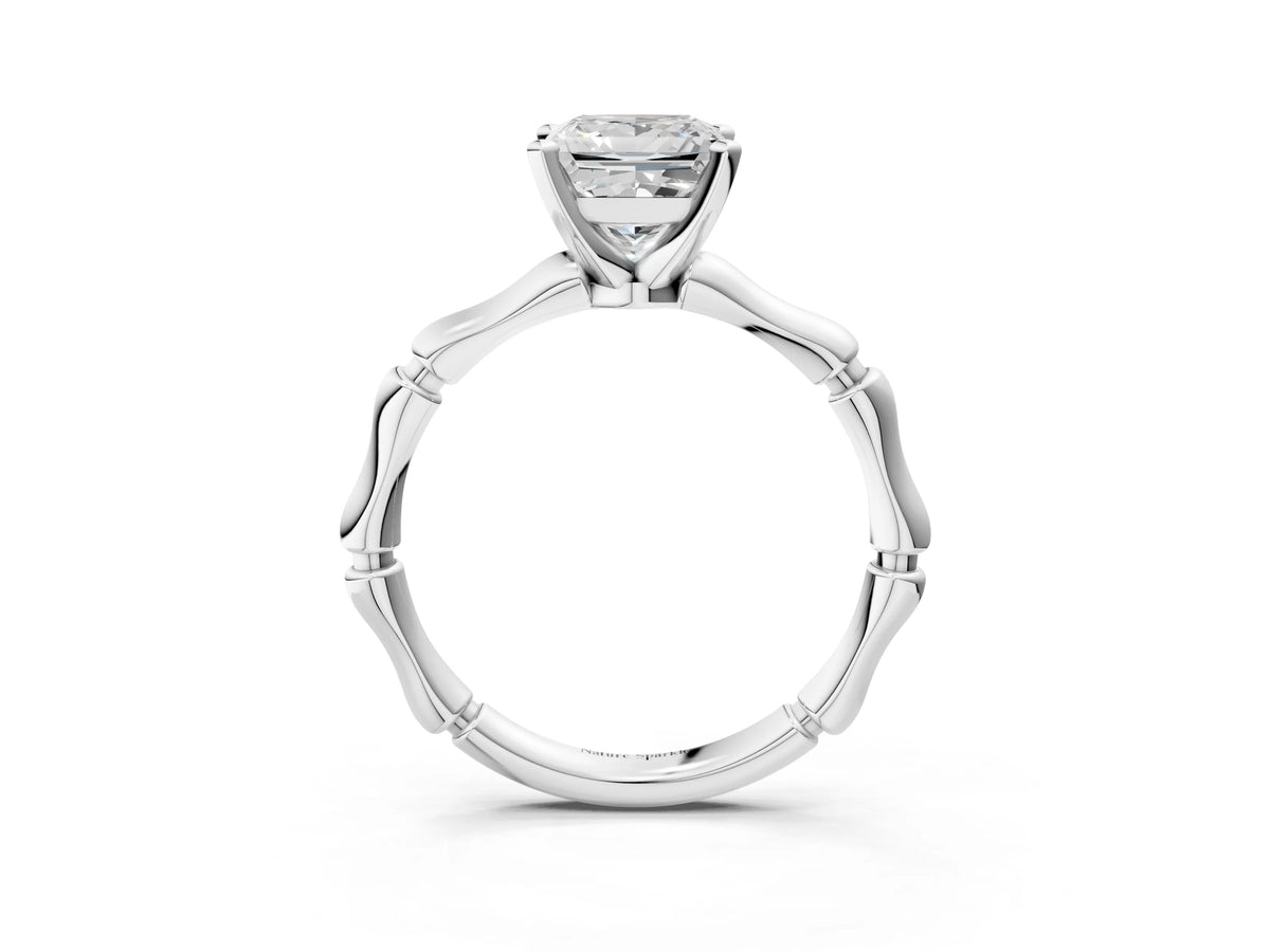 Platinum Princess Cut Solitaire Diamond Ring with Bamboo Band and Four-Prong Setting_15