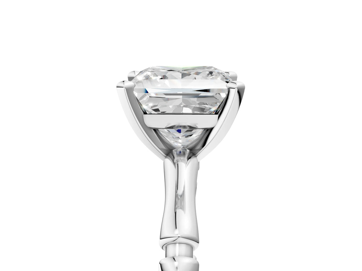 Platinum Princess Cut Solitaire Diamond Ring with Bamboo Band and Four-Prong Setting_17