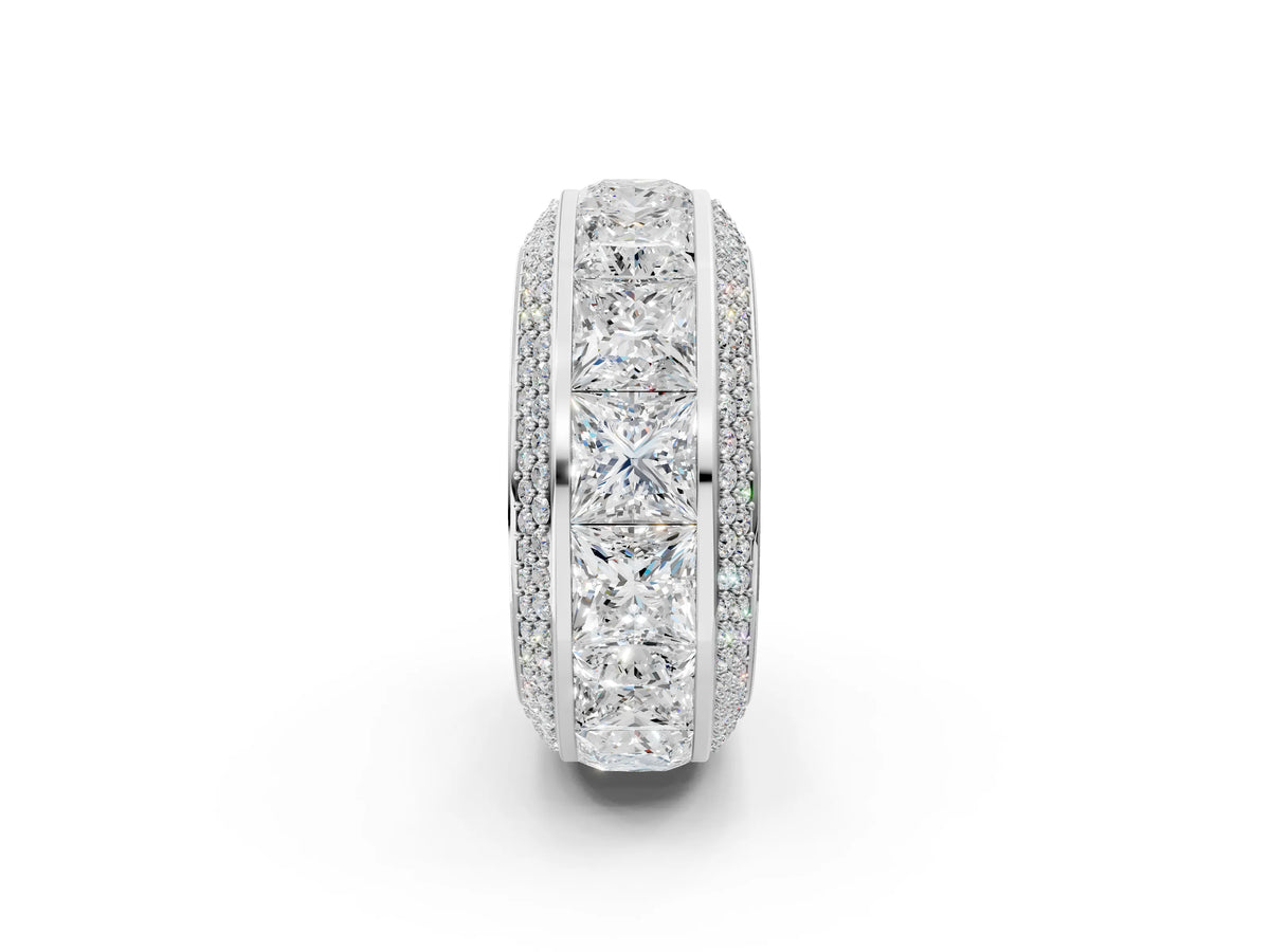 Platinum Princess Diamond Pavé Mens Wedding Band with Round Diamond Accents_14