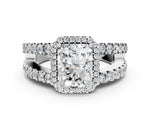 Platinum Radiant Cut Cut Halo Split Shank Diamond Ring with Four-Prong Setting_12