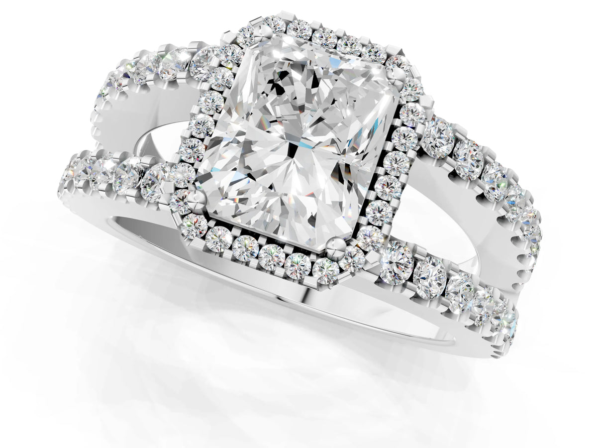 Platinum Radiant Cut Cut Halo Split Shank Diamond Ring with Four-Prong Setting_13