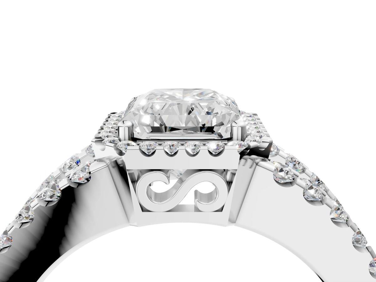 Platinum Radiant Cut Cut Halo Split Shank Diamond Ring with Four-Prong Setting_16