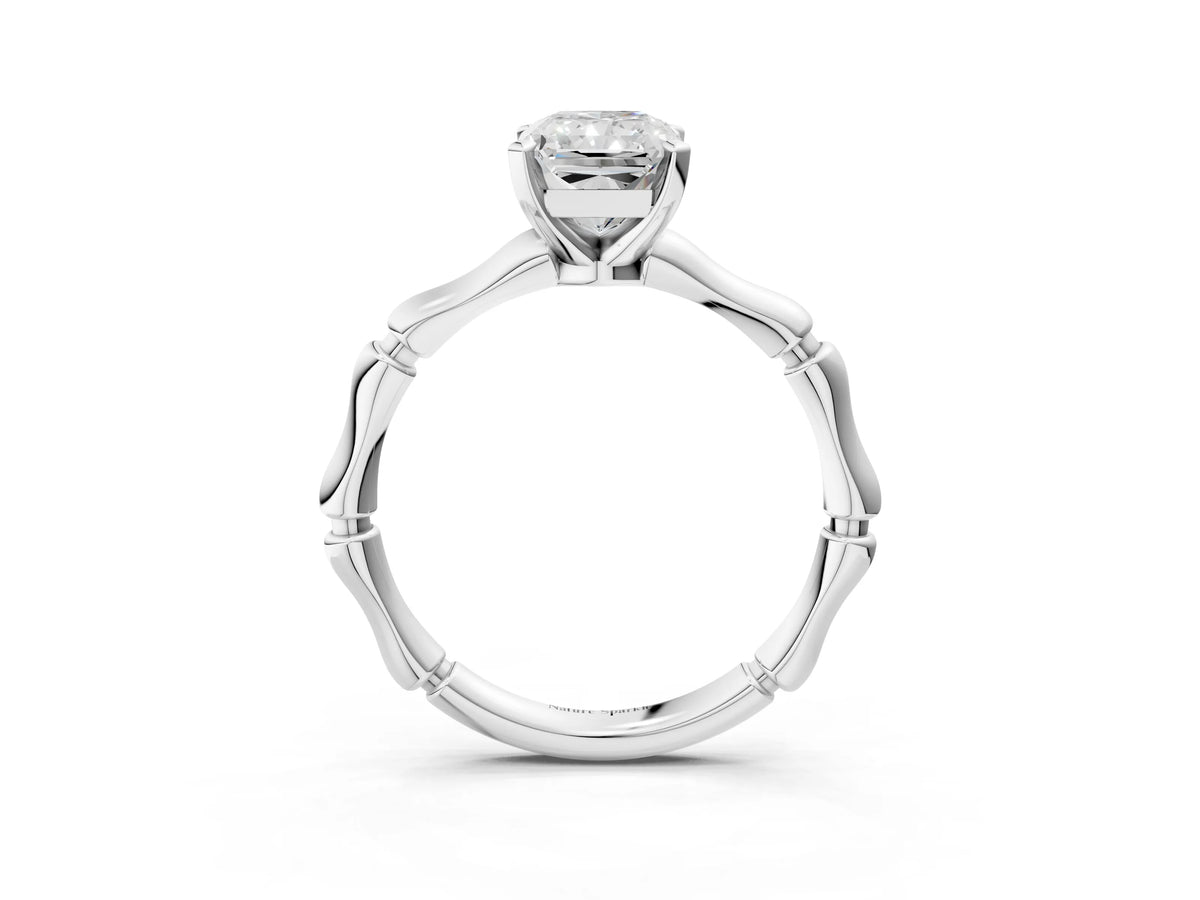 Platinum Radiant Cut Solitaire Diamond Ring with Bamboo Band and Four-Prong Setting_15