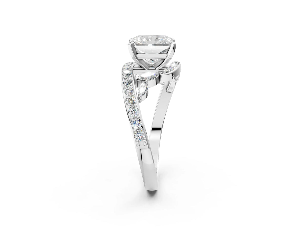 Platinum Radiant Cut Solitaire with Pavé Twist Band and Four-Prong Setting_8