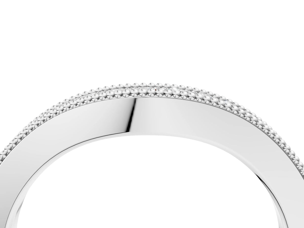 Platinum Round Brilliant Milgrain Bezel Set Diamond Wave Band_16