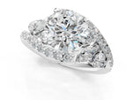 Platinum Round Cut Diamond Halo Ring with Marquise and Pavé Band in Prong Setting_1