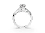 Platinum Round Cut Diamond Halo Ring with Marquise and Pavé Band in Prong Setting_3