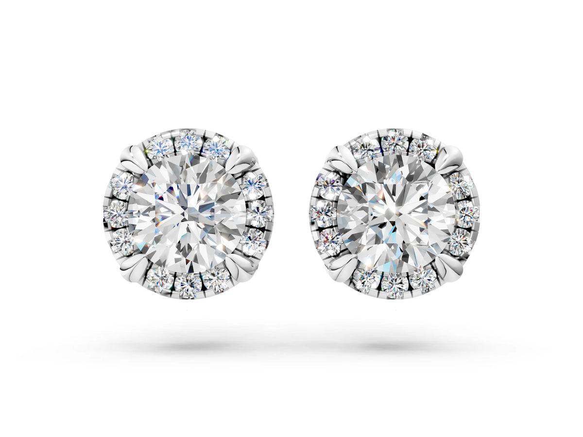 Platinum Round Cut Diamond Halo Stud Earrings with Pavé Accents_4