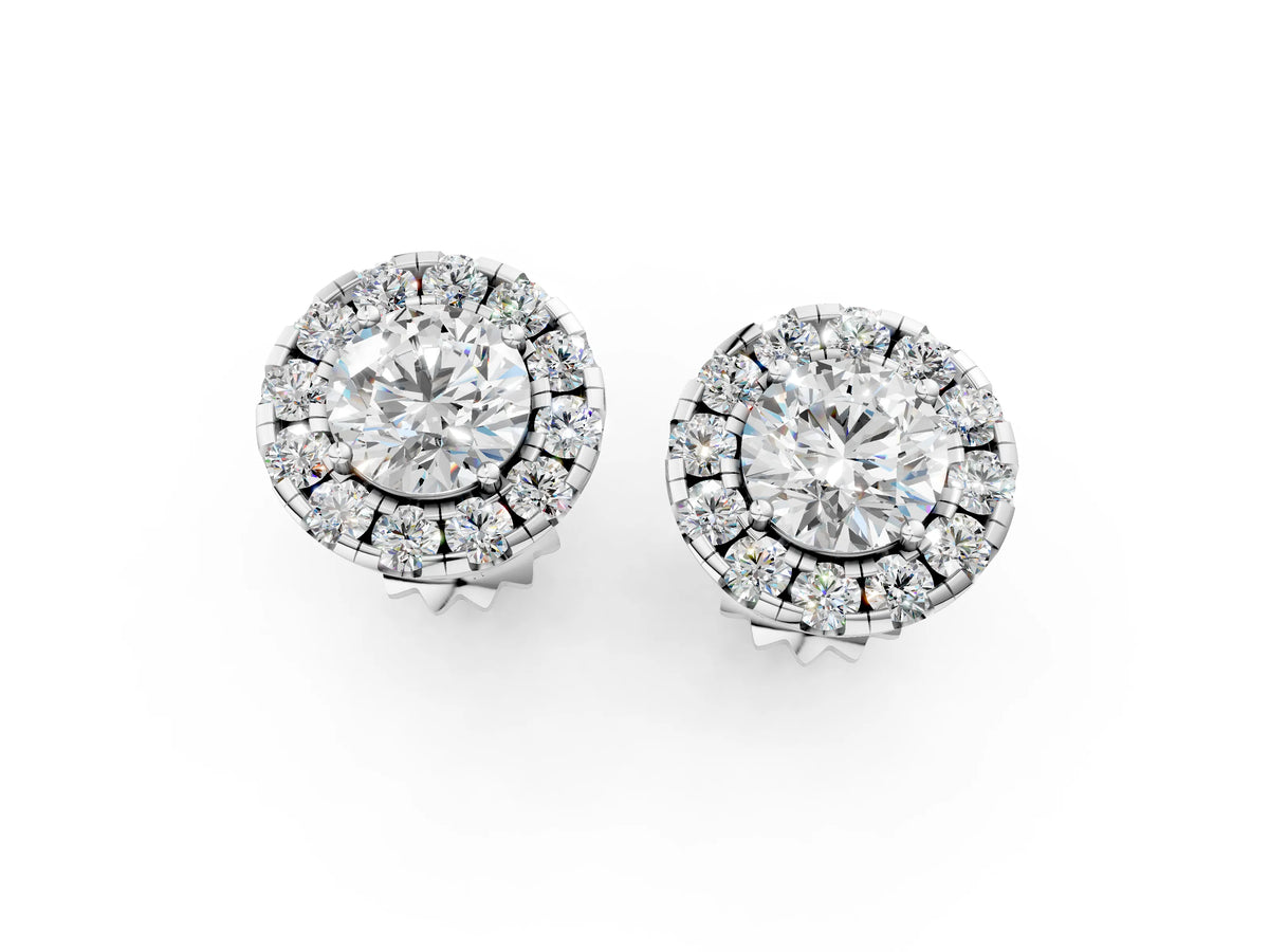 Platinum Round Cut Diamond Halo Stud Earrings_7