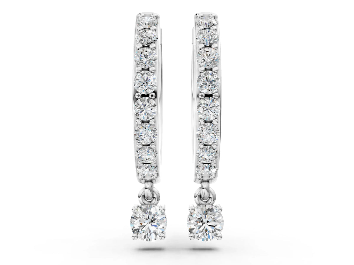 Platinum Round Cut Diamond Pavé Hoop Earrings with Drop Accent_4