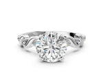 Platinum Round Cut Diamond Solitaire Twisted Band with Round Accents and Prong Setting
