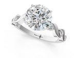 Platinum Round Cut Diamond Solitaire Twisted Band with Round Accents and Prong Setting_1