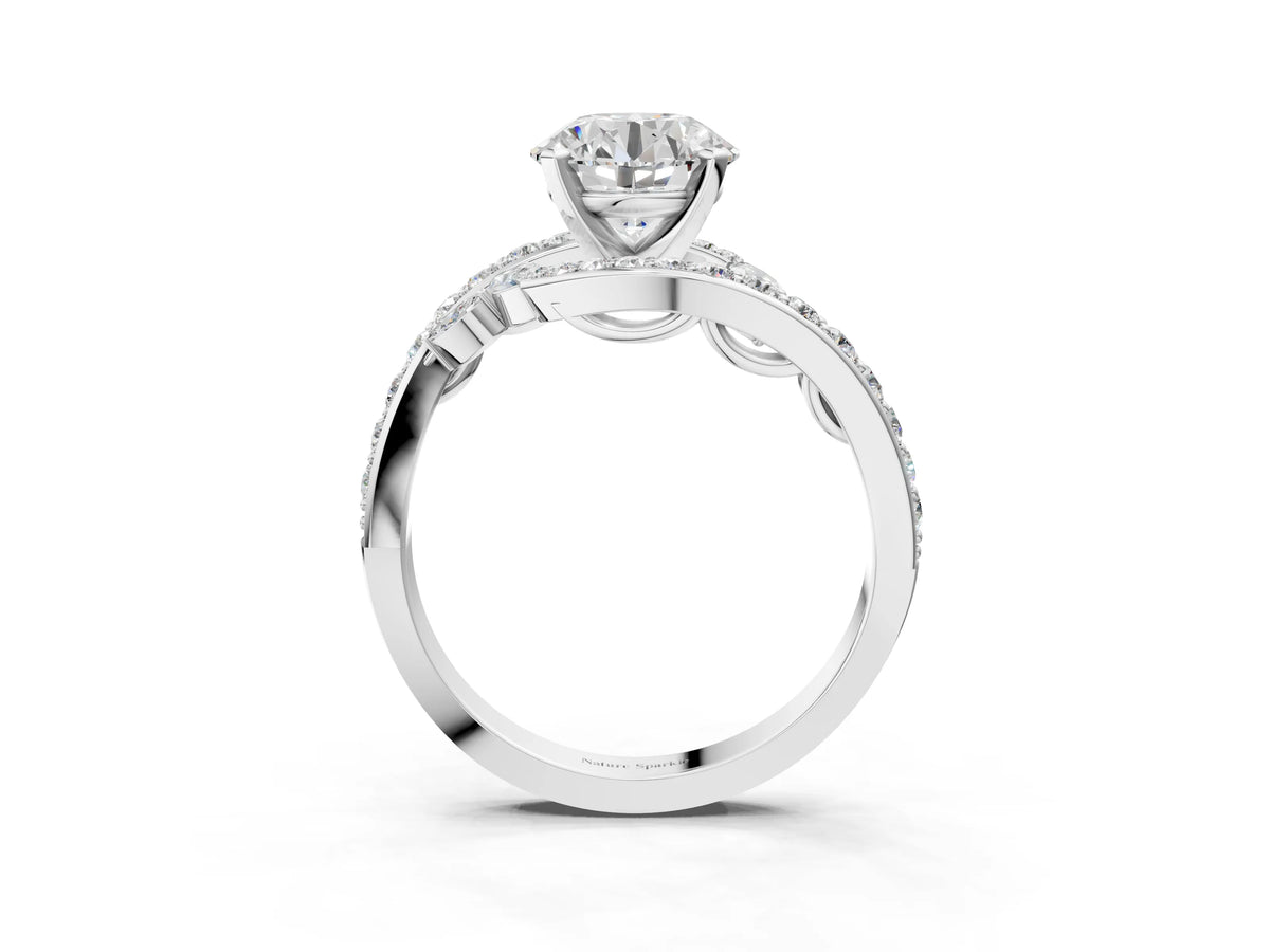Platinum Round Cut Solitaire with Pavé Twist Band and Four-Prong Setting_33