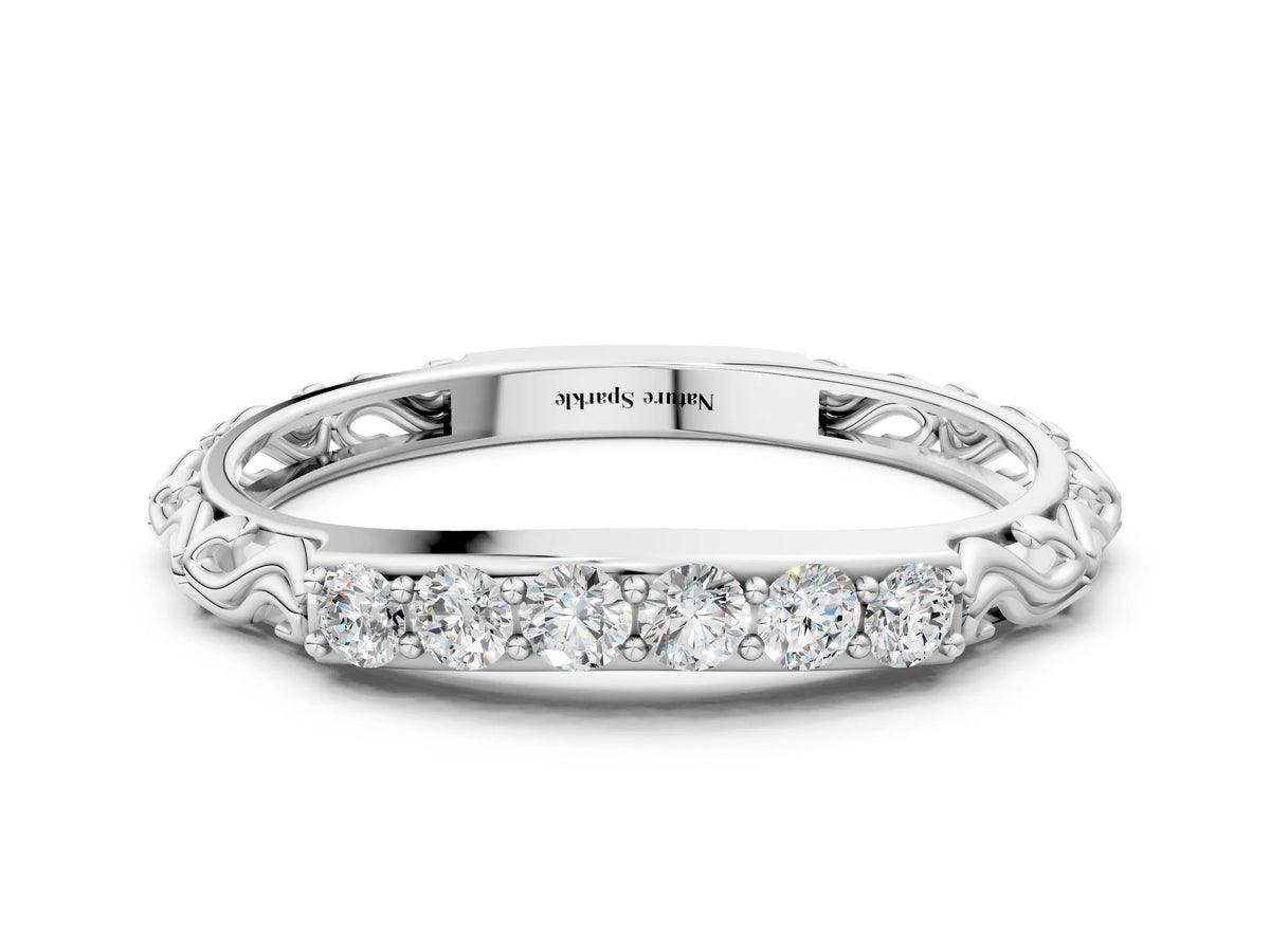 Platinum Round Diamond Bar Set Eternity Band with Filigree Design_12