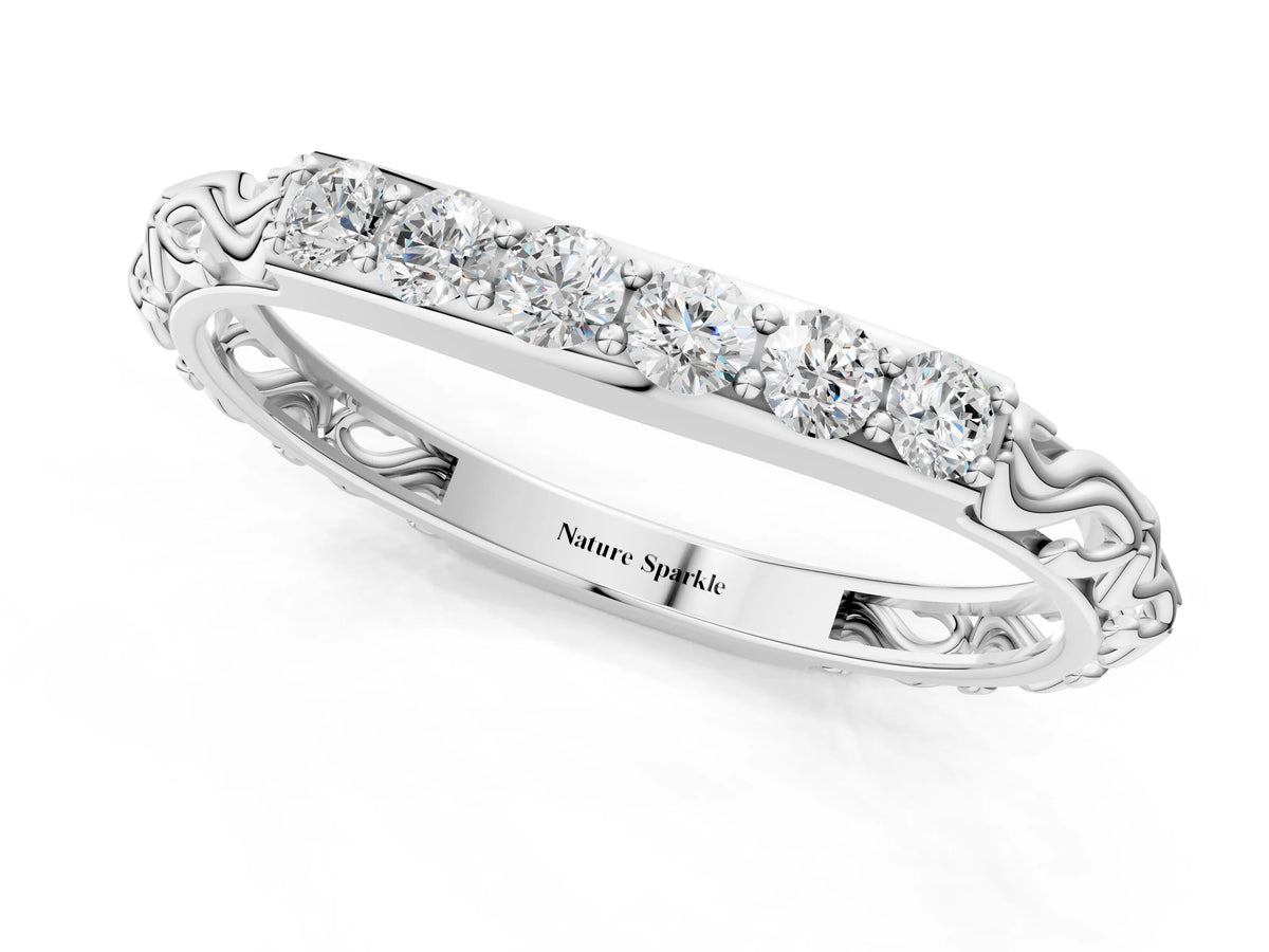 Platinum Round Diamond Bar Set Eternity Band with Filigree Design_13