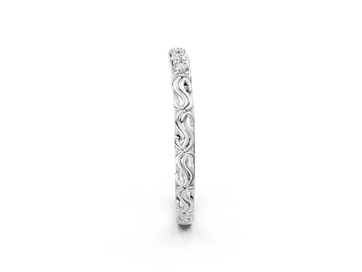 Platinum Round Diamond Bar Set Eternity Band with Filigree Design_14