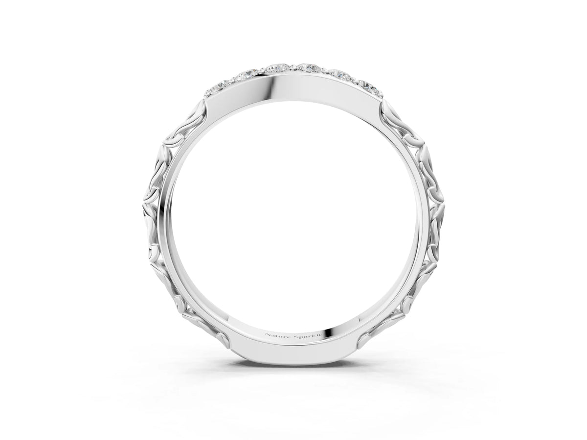 Platinum Round Diamond Bar Set Eternity Band with Filigree Design_15
