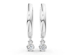 Platinum Round Diamond Bezel Drop Huggie Hoop Earrings_2