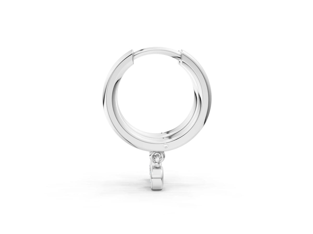 Platinum Round Diamond Bezel Drop Huggie Hoop Earrings_3