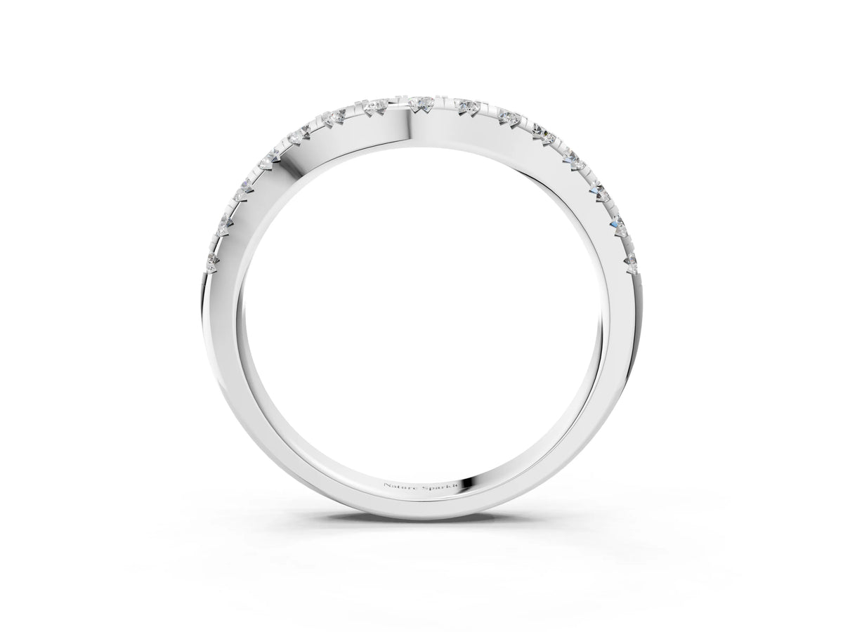 Platinum Round Diamond Curved Pavé Wedding Band with Shared Prong Setting_15