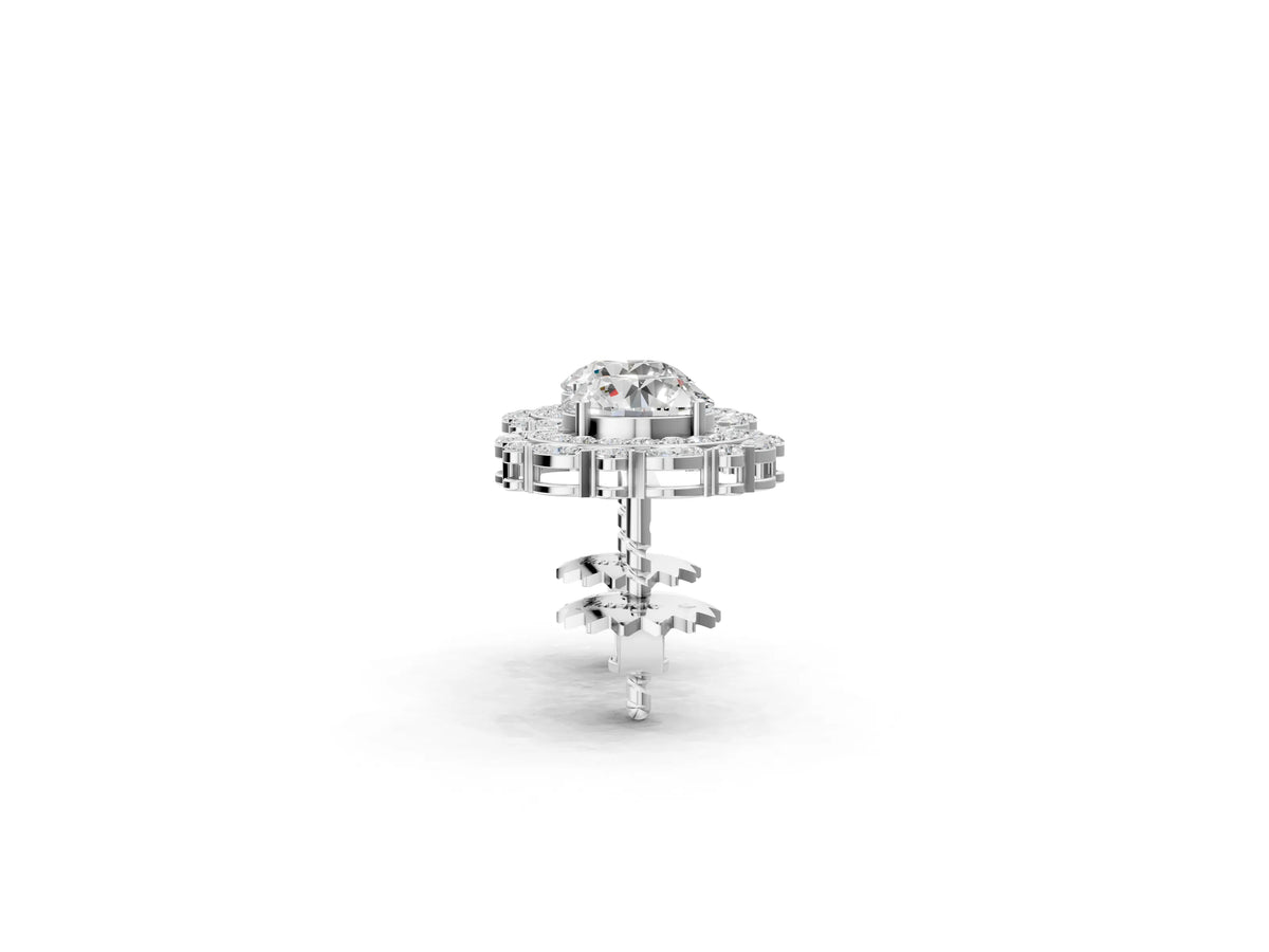 Platinum Round Diamond Double Halo Stud Earrings with Prong Setting_8