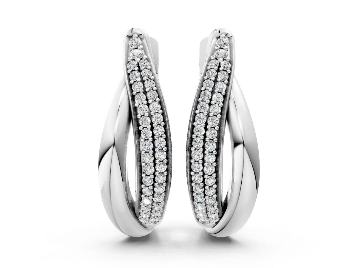 Platinum Round Diamond Double Row Huggie Hoop Earrings_4