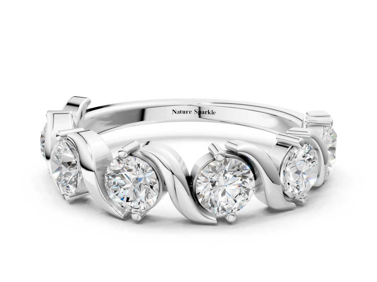 Platinum Round Diamond Half Eternity Band with Wave Prong Setting_6