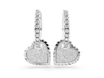 Platinum Round Diamond Heart Charm Huggie Hoop Earrings_2