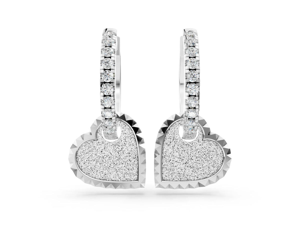 Platinum Round Diamond Heart Charm Huggie Hoop Earrings_2