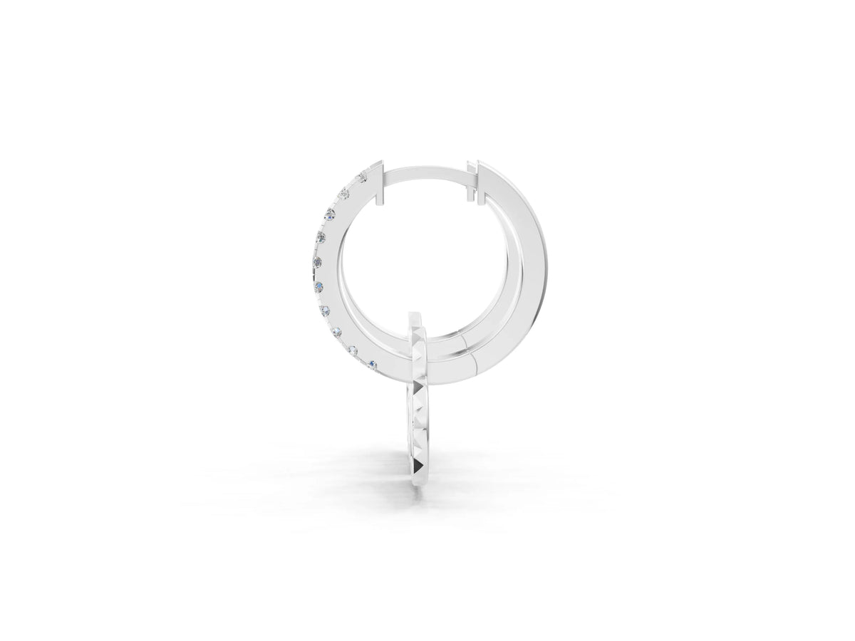 Platinum Round Diamond Heart Charm Huggie Hoop Earrings_3