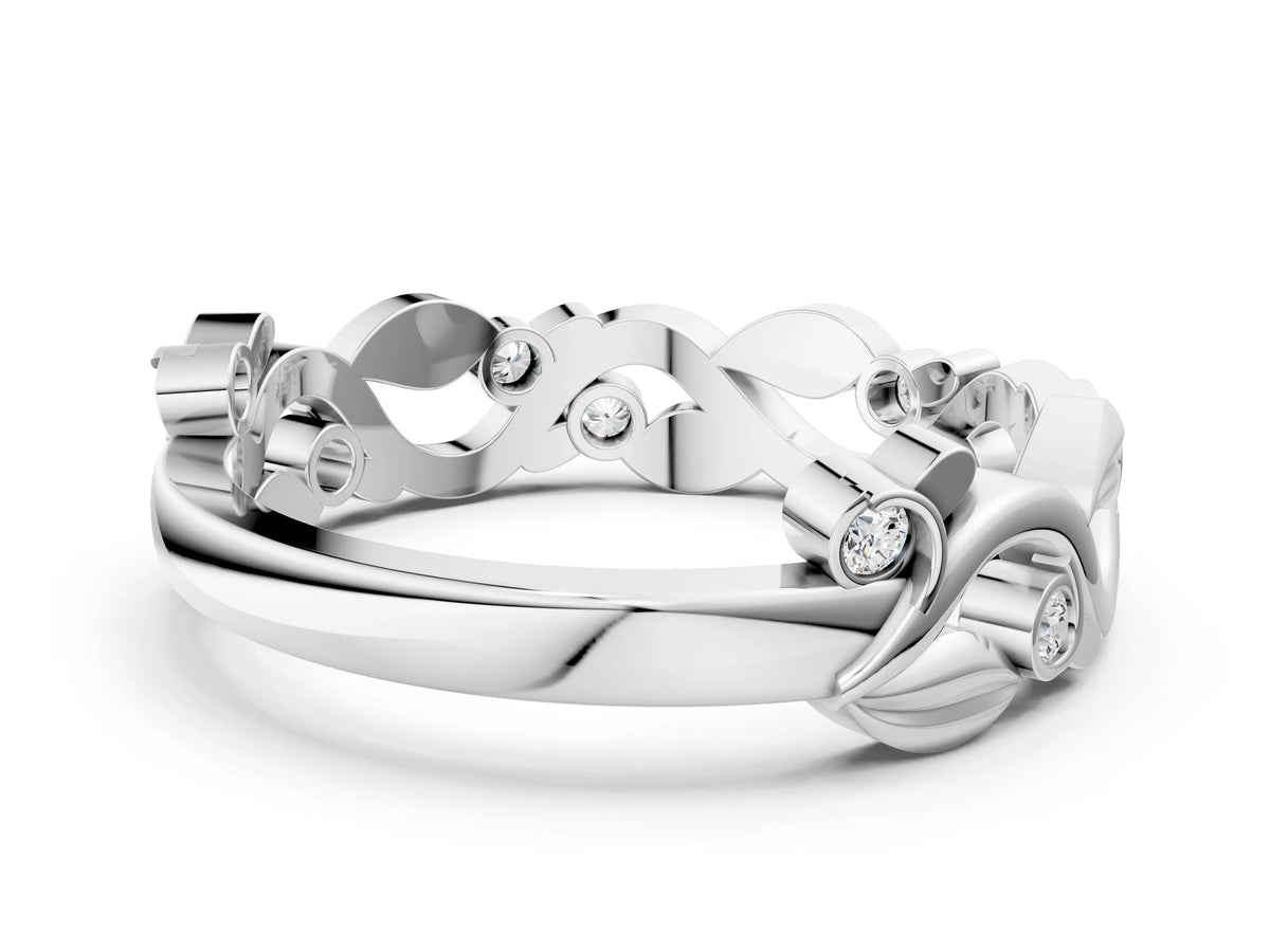 Platinum Round Diamond Leaf Eternity Band with Bezel Setting_12