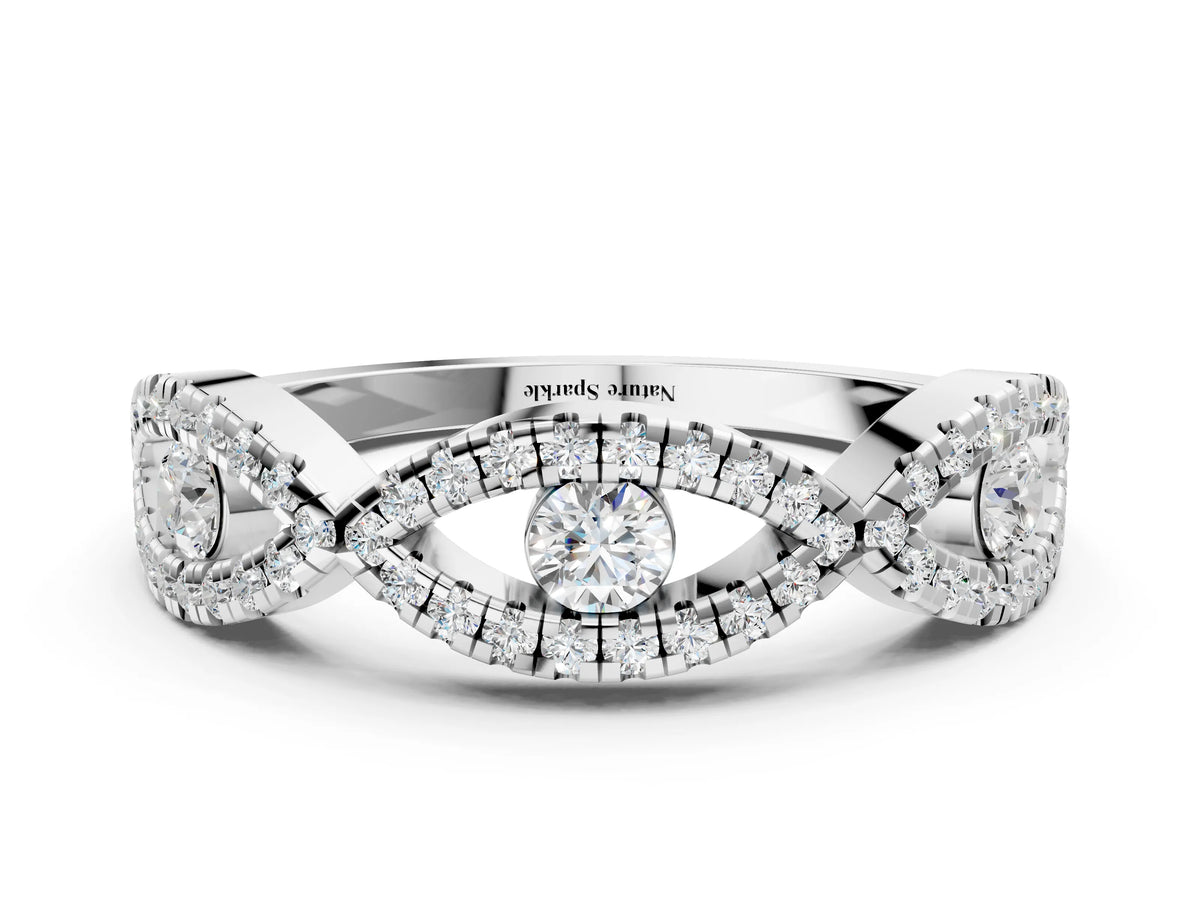 Platinum Round Diamond Marquise Halo Twist Band with Pavé Setting_12
