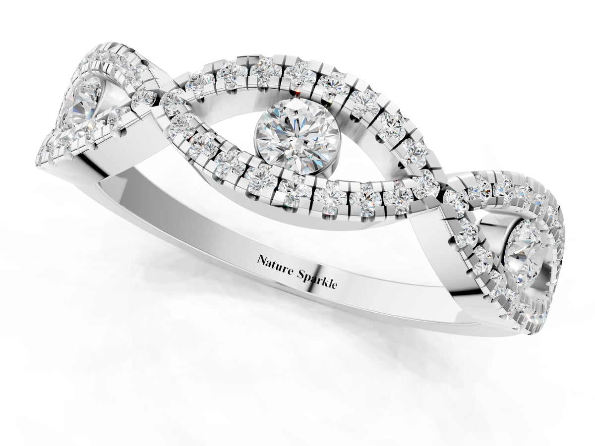 Platinum Round Diamond Marquise Halo Twist Band with Pavé Setting_13
