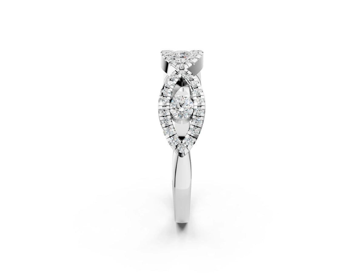 Platinum Round Diamond Marquise Halo Twist Band with Pavé Setting_14