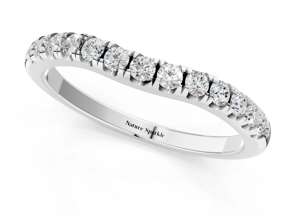 Platinum Round Diamond Pavé Curved Eternity Band with Shared Prong Setting_13