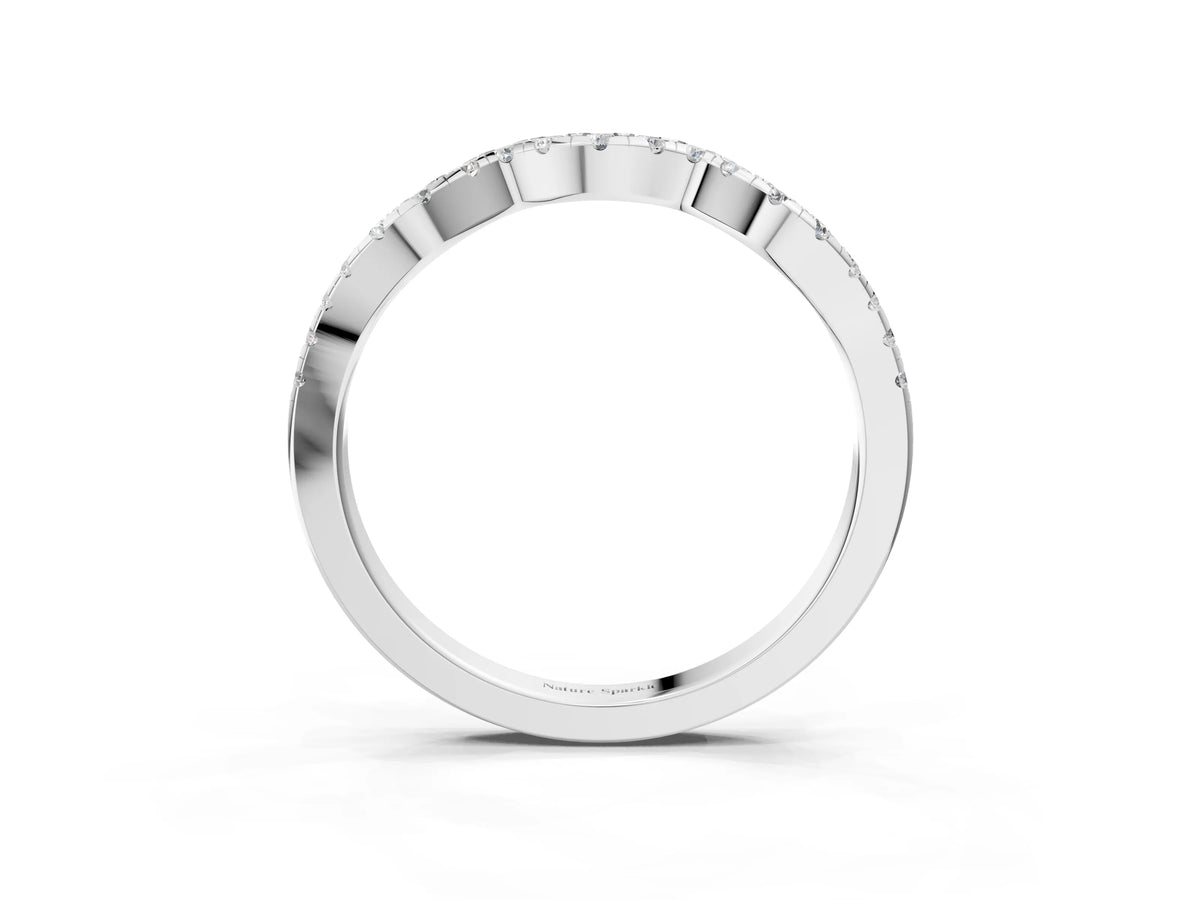 Platinum Round Diamond Pavé Curved Wedding Band_15