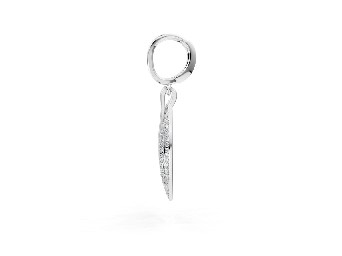 Platinum Round Diamond Pavé Leaf Huggie Drop Earrings_3