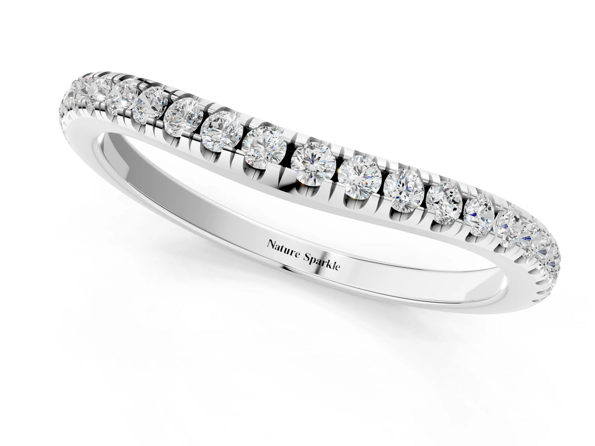 Platinum Round Diamond Pavé Set Curved White Gold Band_13