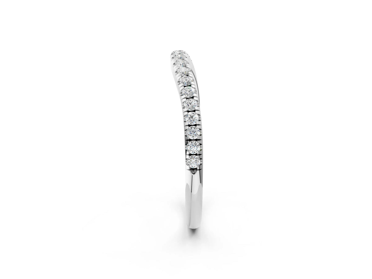 Platinum Round Diamond Pavé Set Curved White Gold Band_14